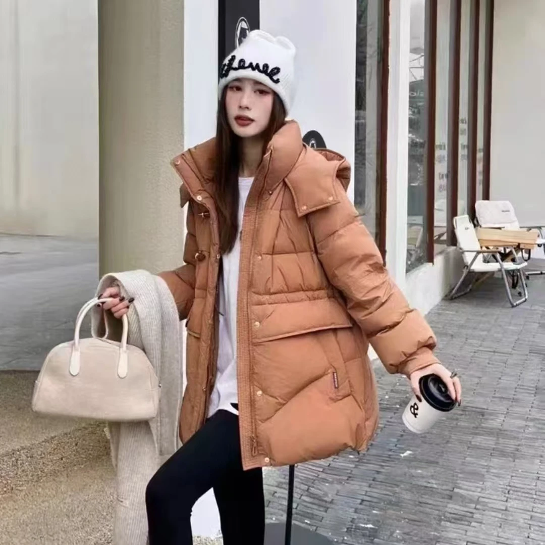 冬季新款保暖收腰时尚连帽短中长款羽绒服外套912小个子款