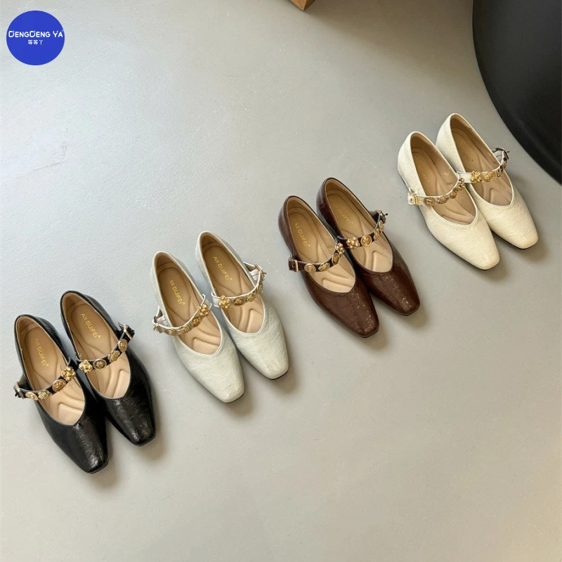 女鞋复古中跟方头气质百搭软底时尚单鞋等等丫品牌上