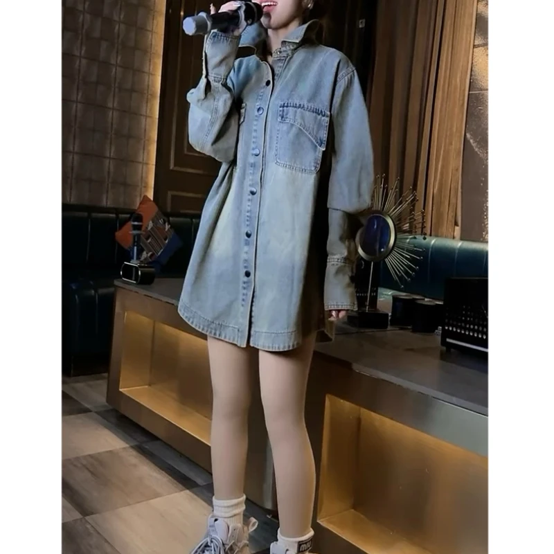 大码女装2025年春季新款牛仔外套上衣女士复古设计感宽松外套衬衫