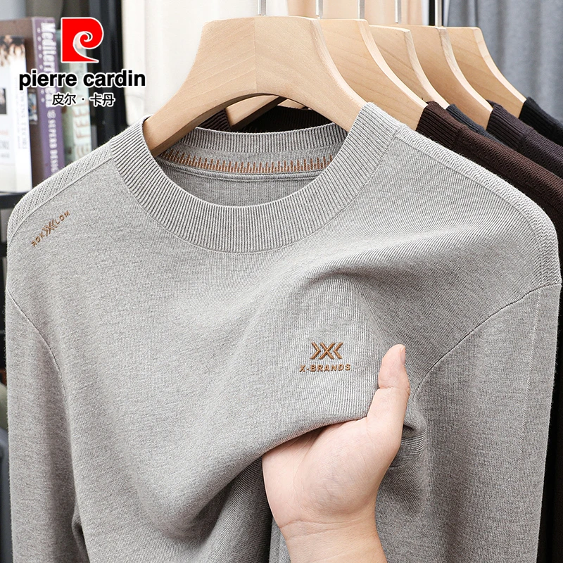 【精纺羊毛衫】皮尔卡丹男士高档轻奢针织衫秋冬季宽松休闲打底毛衣