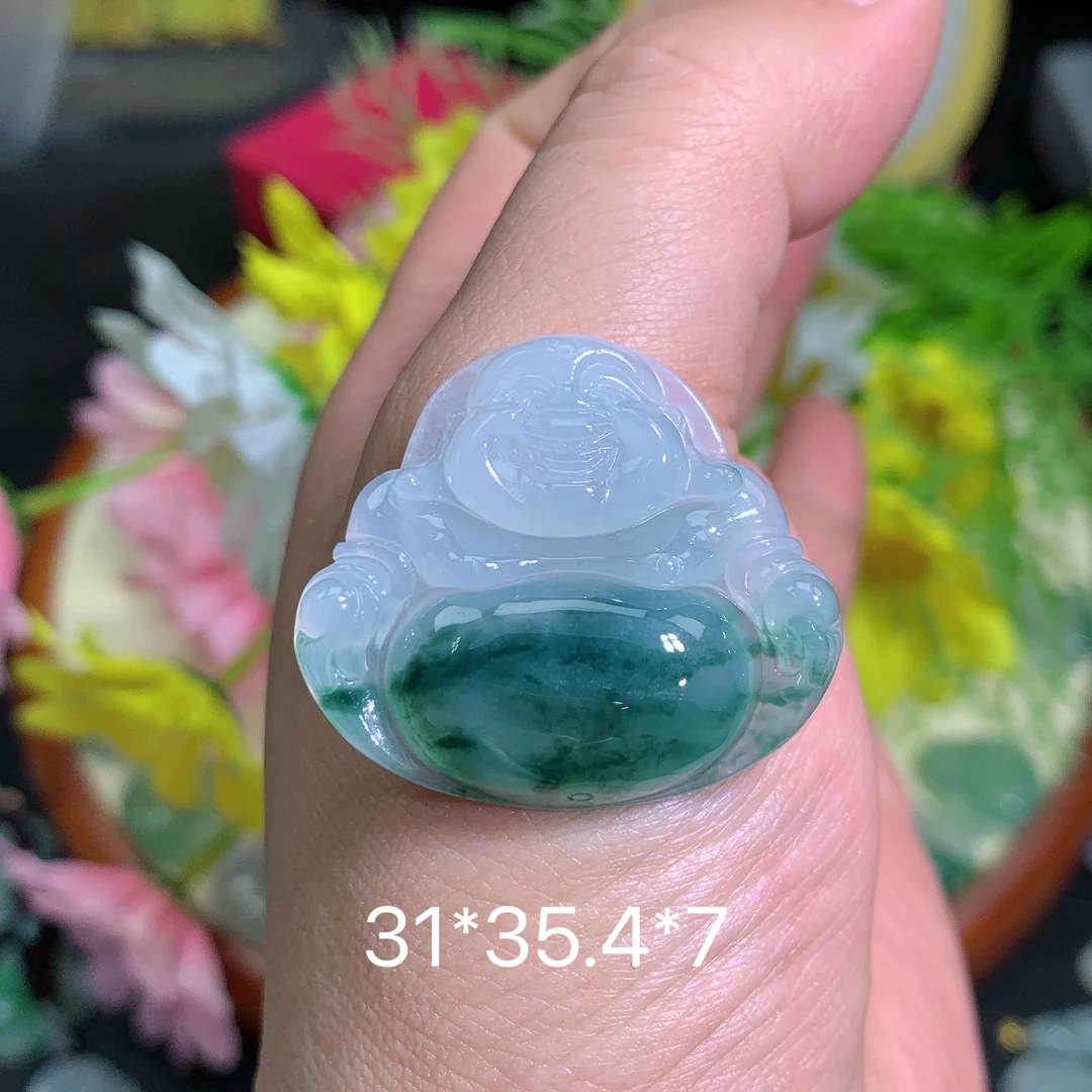 缅甸翡翠A货冰种飘花佛公吊坠挂件水润百精致玉冰透气质气质百刘