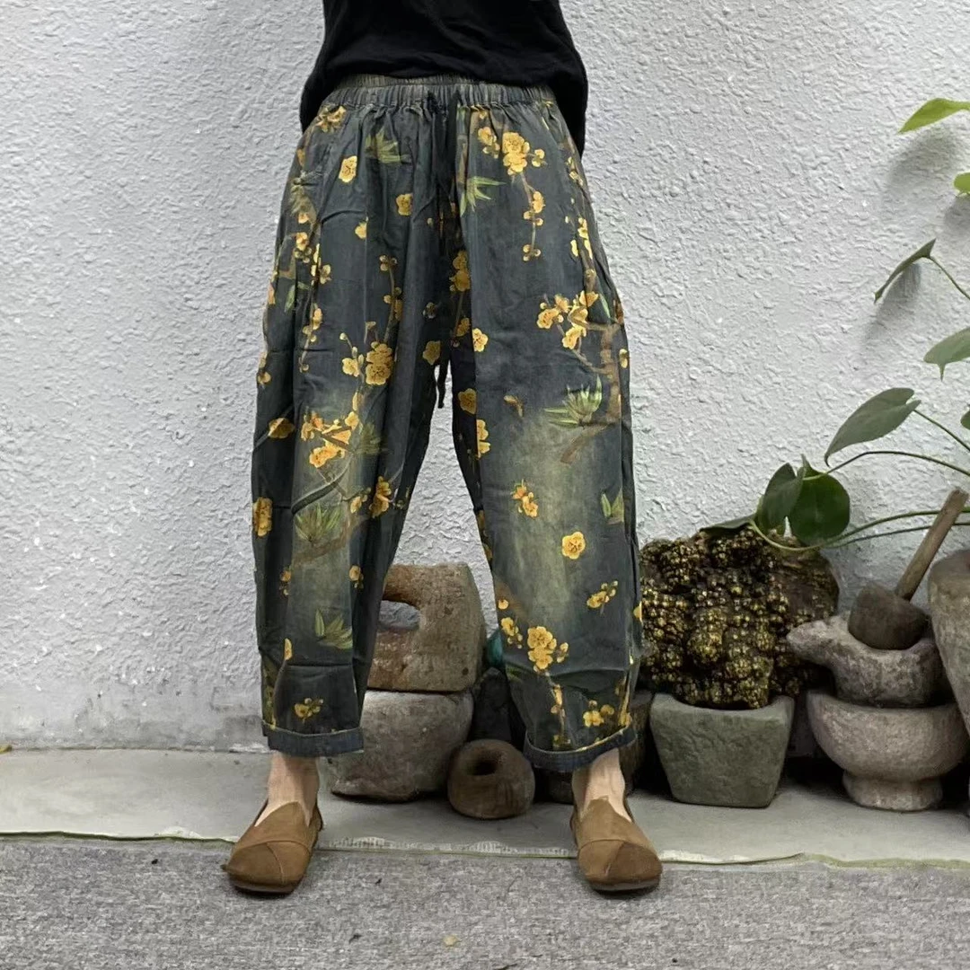 808炒色做旧印花哈伦牛仔裤（长87臀围130脚口44