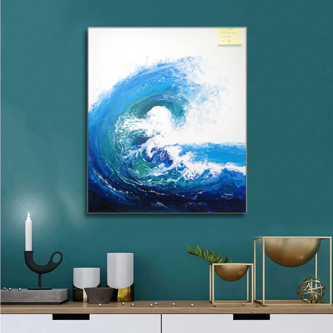 手绘立体油画玄关装饰画现代客厅背景墙抽象海浪挂画