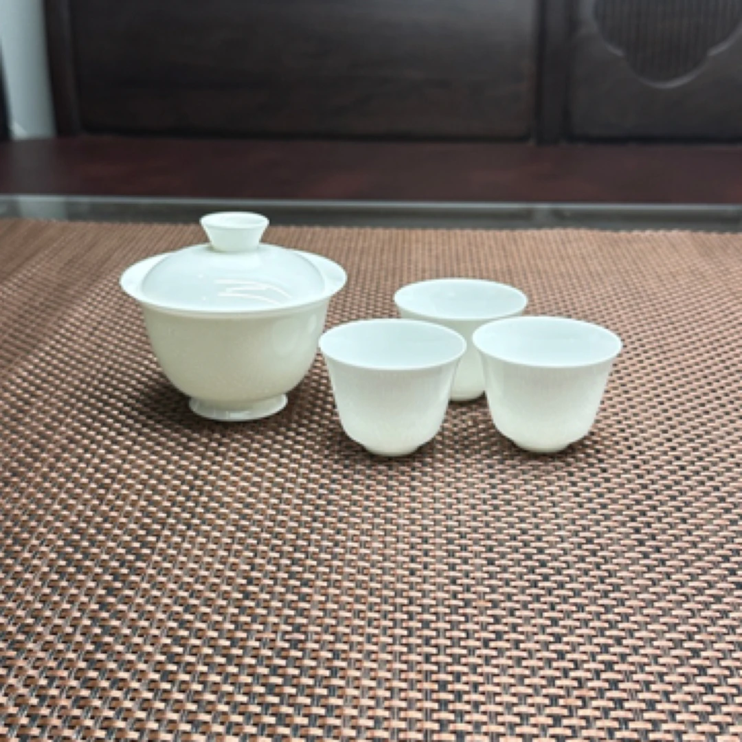 潮州骨瓷薄胎高足二才盖碗【盖下130ml】加3个50ml闻香杯茶具套装