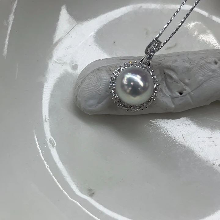 吊坠(不含链)银S925镶嵌海水珍珠8-9mm