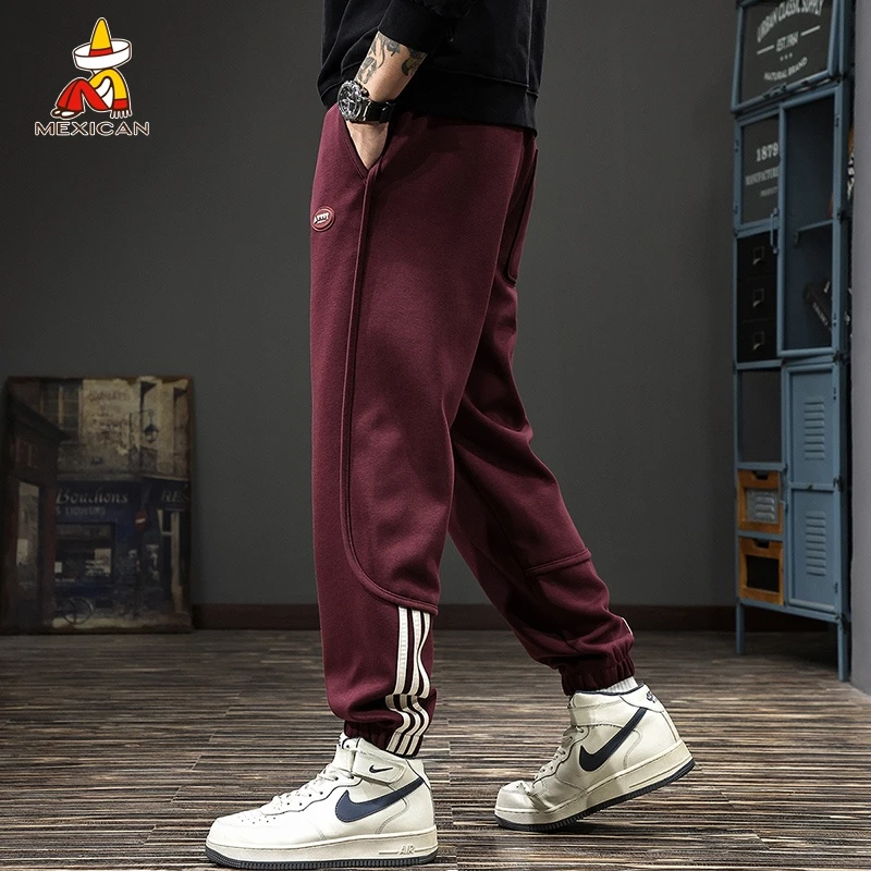 Mexican/稻草人秋季高级感卫裤男款美式潮流束脚运动裤条纹休闲裤