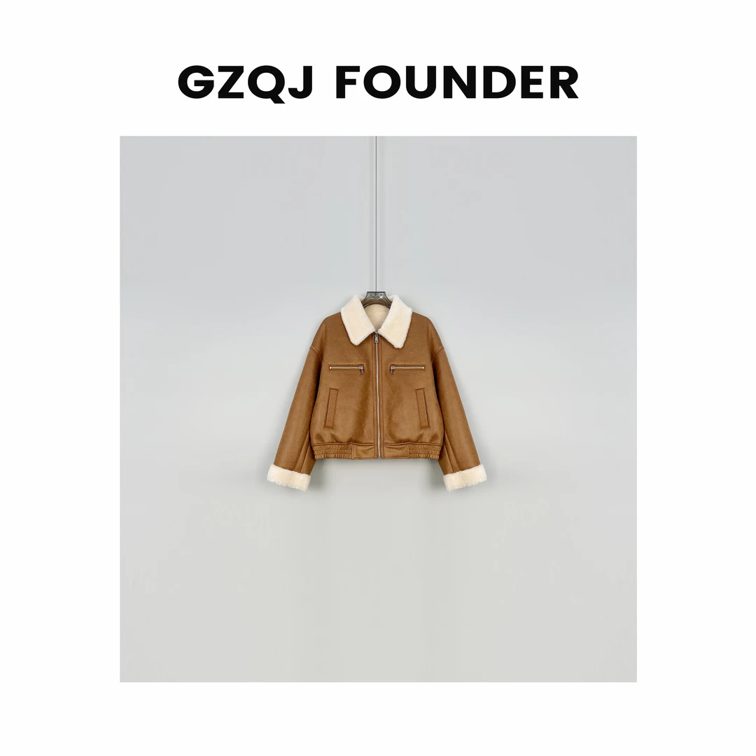 老琴私服【公主早茶】厚外套休闲时尚百搭拼接加绒皮毛外套3591