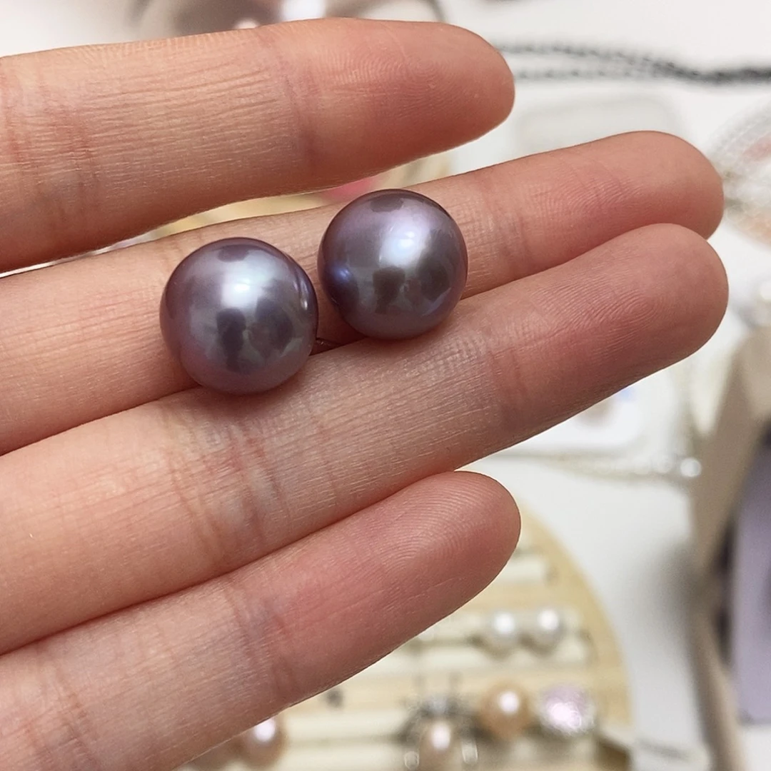 香芋紫耳钉12.6m银S925镶嵌淡水珍珠