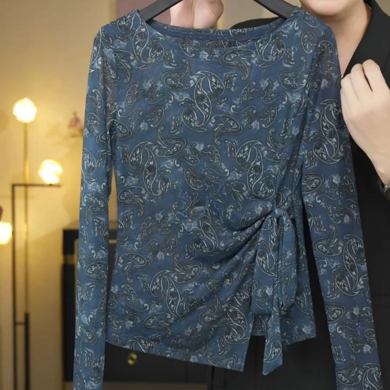 【腰果逸蓝】早秋高级感腰果花时髦长袖T恤小众设计感上衣LK2505927