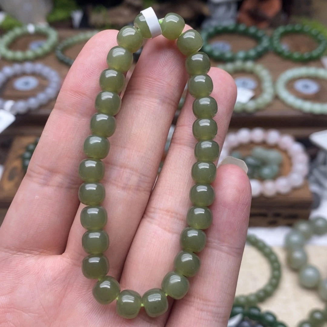 和田玉未镶嵌手链卡7青黄口老型珠