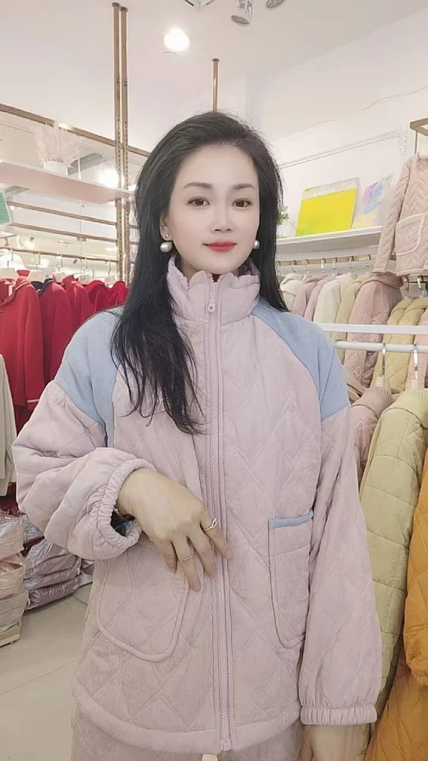 25480153冬季休闲立领拼接时尚家居服套装