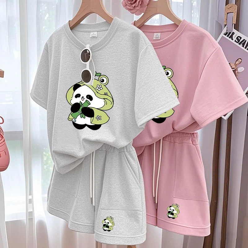 夏季洋气休闲运动套装女韩版大码宽松时尚百搭卡通潮流短袖两件套