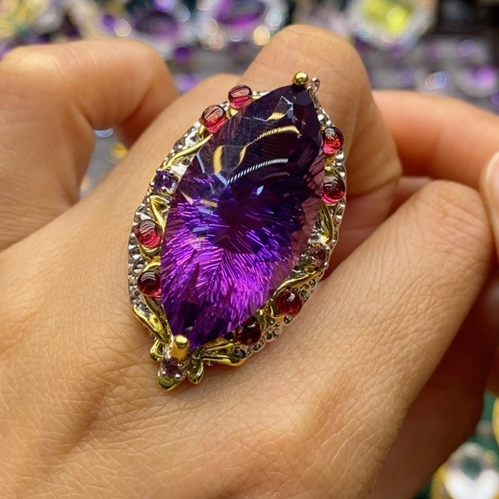 水晶戒指银S925镶嵌天然水晶戒指