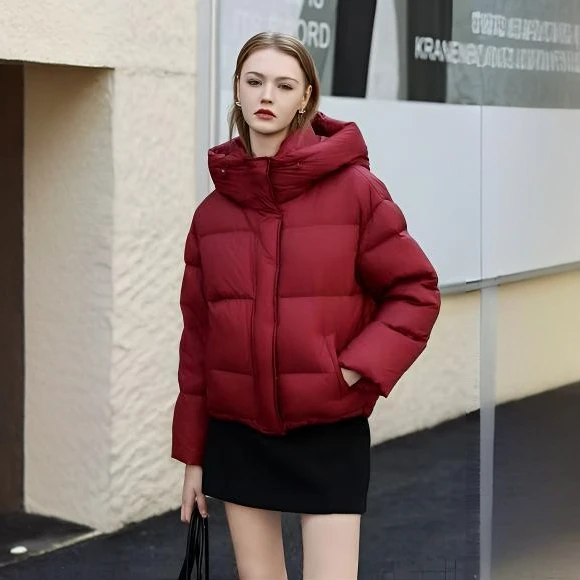 【妮姐】90新国标白鹅绒羽绒服加厚轻奢连帽休闲16F602