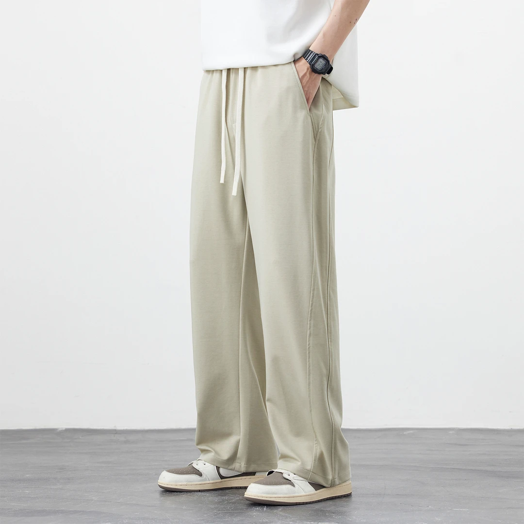 Kuvine2025夏季港风宽松弯刀高街潮牌舒适简约凉感外穿休闲裤男款