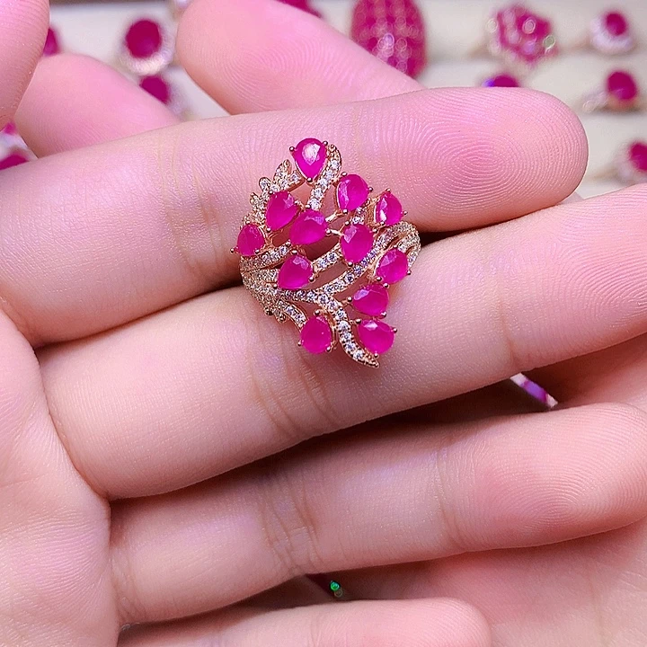 戒指红宝石银S925镶嵌