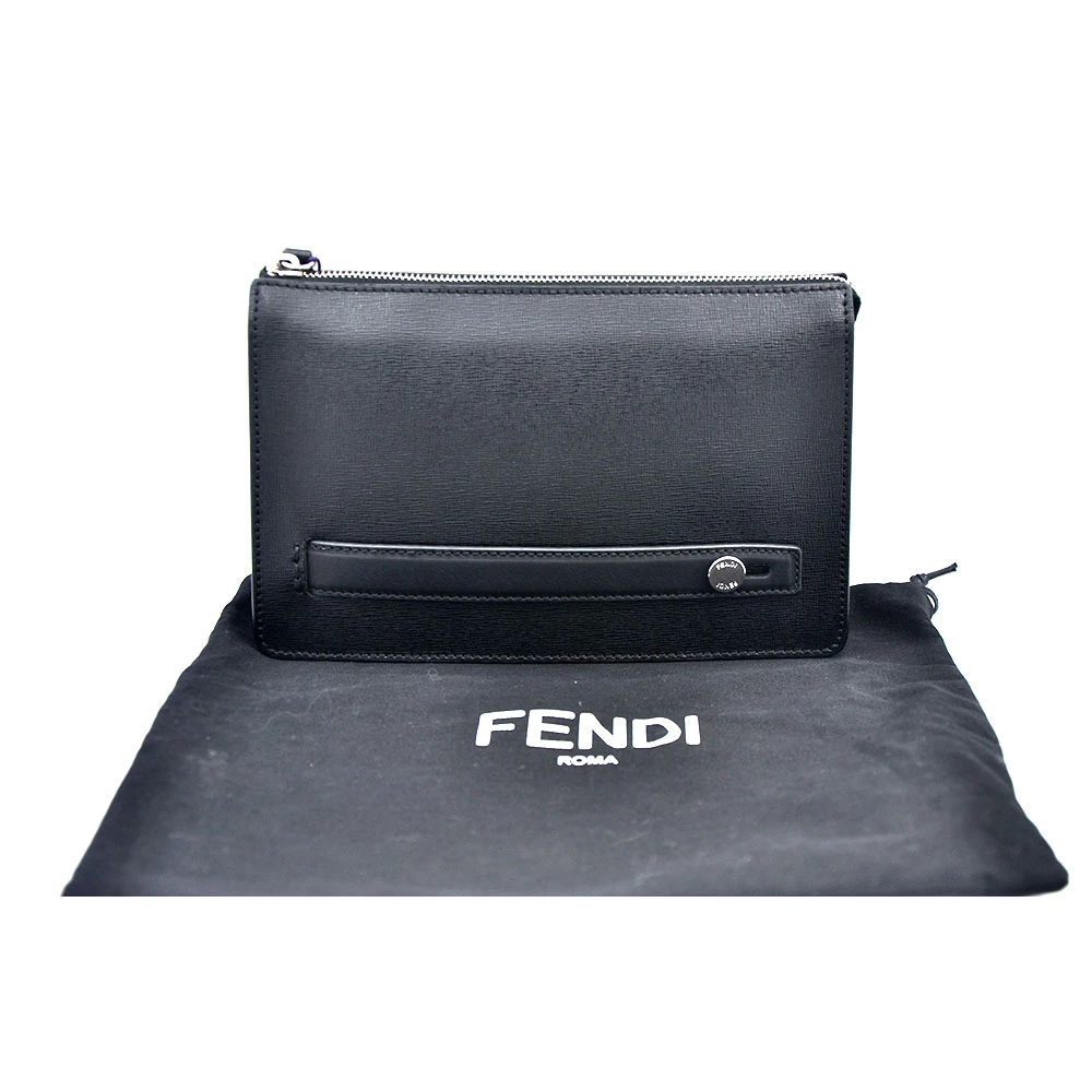 99新 FENDI/芬迪 99新经典黑银全皮男士手拿包24*15/42257