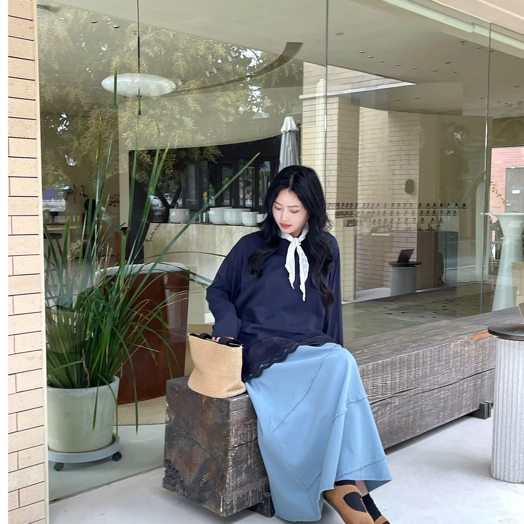 【在逃公主】法式森系复古设计感百搭宽松大码半身裙H9305
