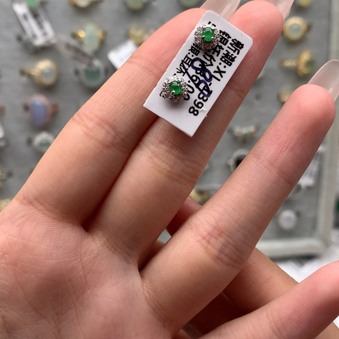 翡翠银S925镶嵌戒指耳钉