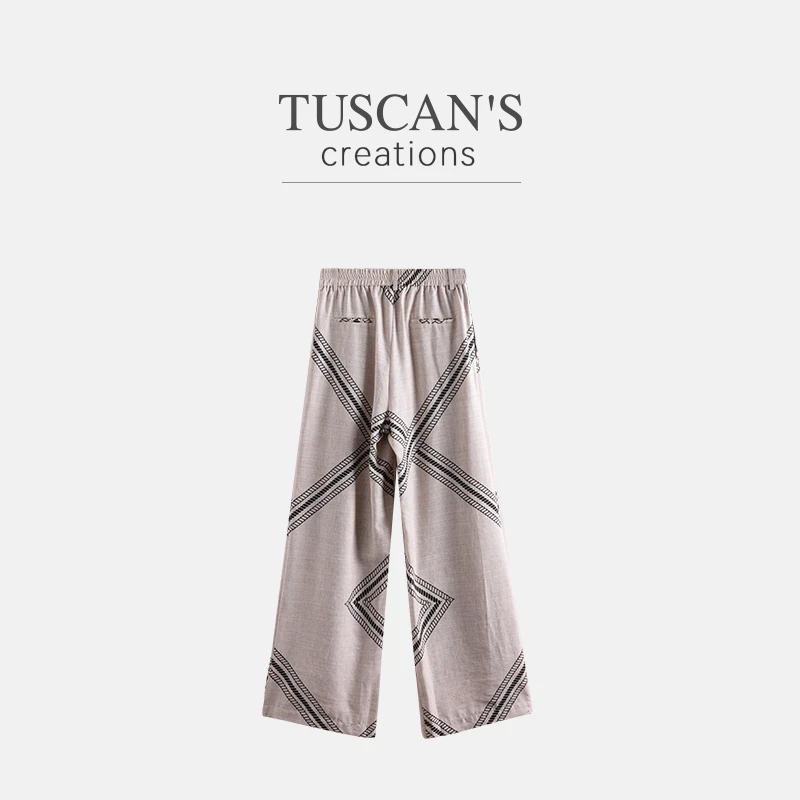 TUSCAN'S CREATIONS夏季轻薄舒适休闲长裤时尚装潮流印花通勤风