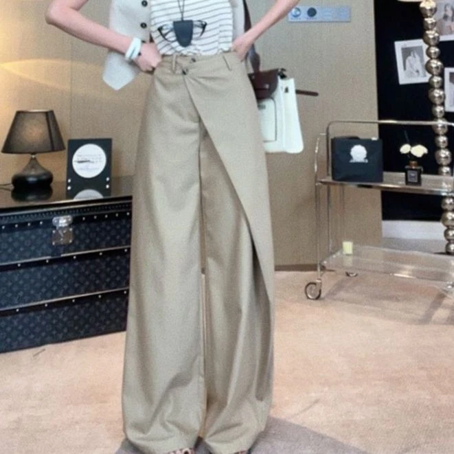 粉红pink【屁帘西装裤】百搭垂感不规则拼接休闲裤LWJ24B2K1307