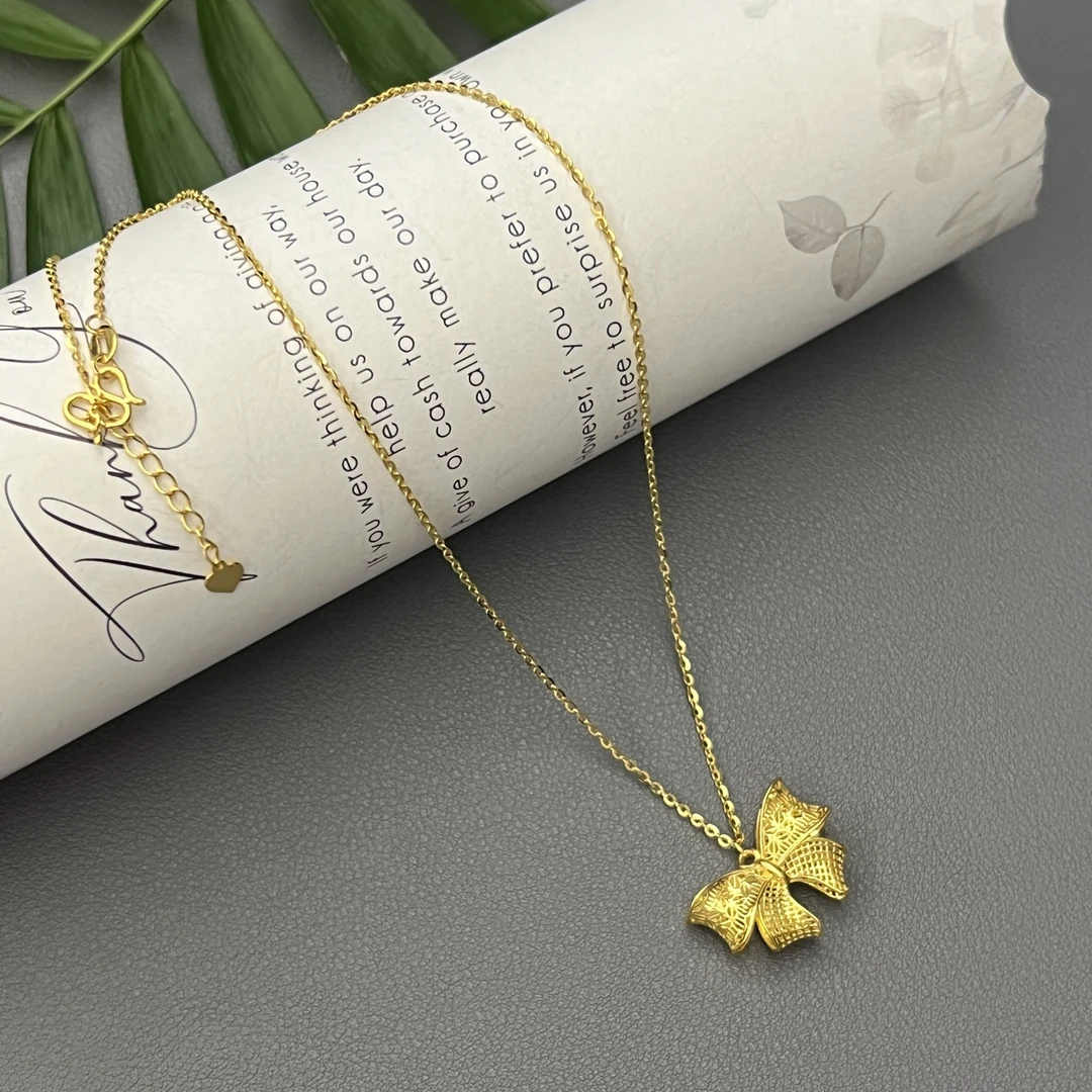 不支持7天无理由【镂空蝴蝶结黄金套链】足金999项链套链多样性发一