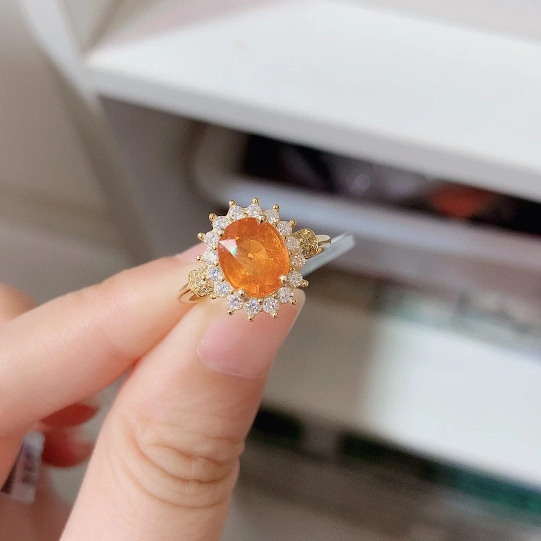 石榴石（芬达石）戒指银S925镶嵌缓**计