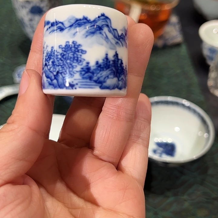 怡琅柴窑手工手绘山水扳指盖置