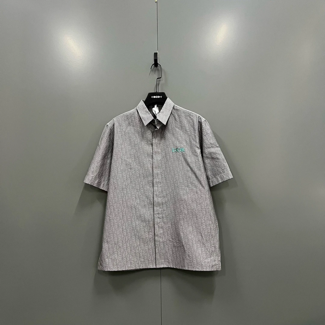 99新 DIOR/迪奥 (bb）迪奥 泡泡纱刺绣logo短袖衬衫 39