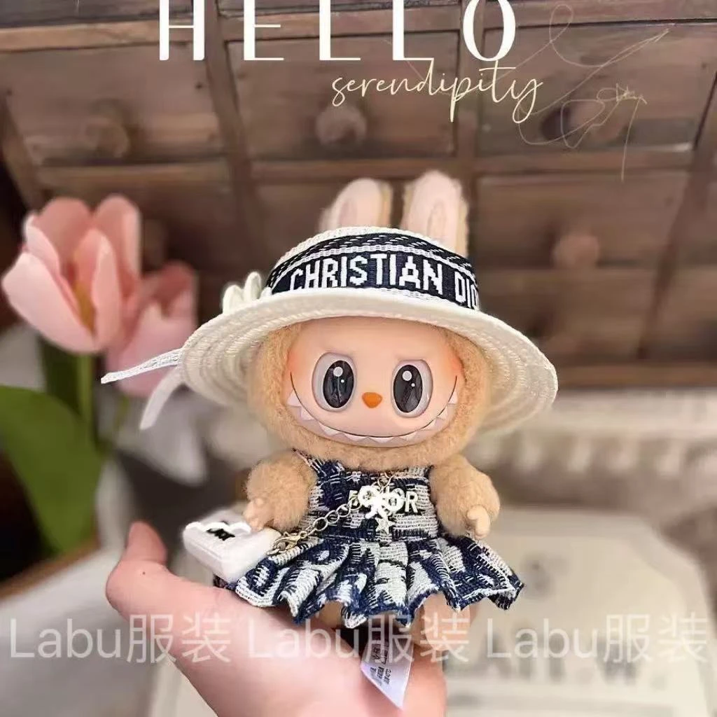 拉布布娃衣蓝色裙子17cm一二三代通用labubu衣服套装潮流换衣