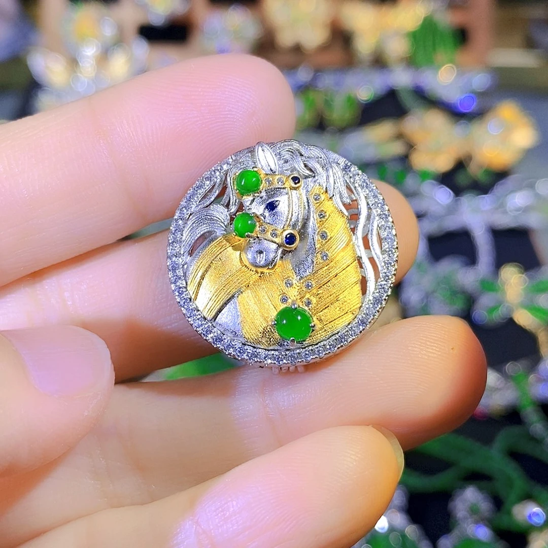 吊坠(不含链)银S925镶嵌翡翠