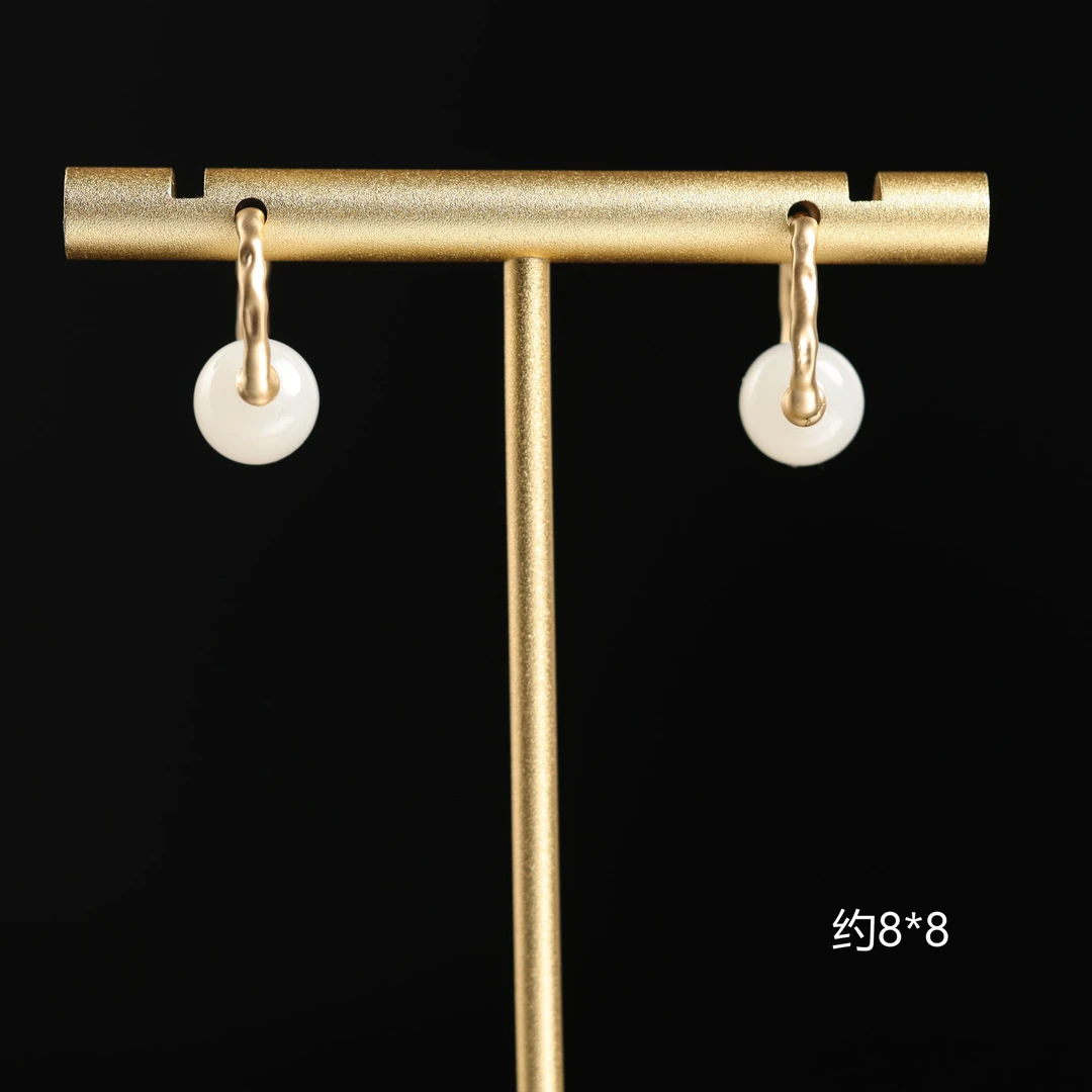 本真 | “溪源”严选精品和田玉子料白玉18k金老型珠耳饰