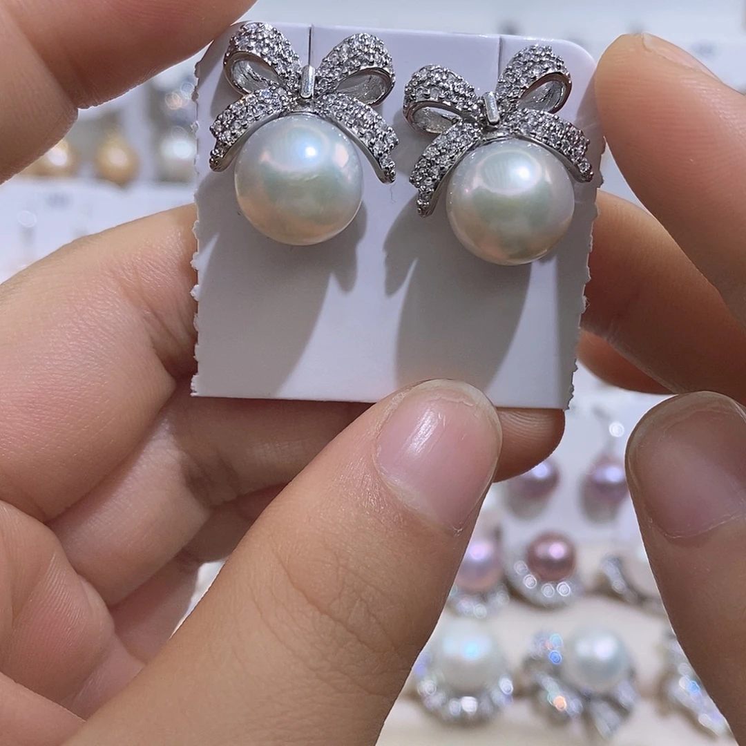 淡水珍珠银S925镶嵌耳饰11.6mm