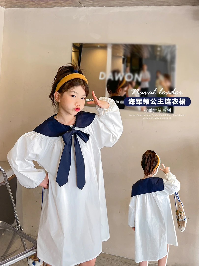 女童连衣裙夏季新款中大童洋气海军领学院风裙子潮LY826