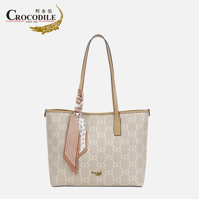 鳄鱼恤CB00018鳄鱼恤双C专用面料托特包焦糖色女包