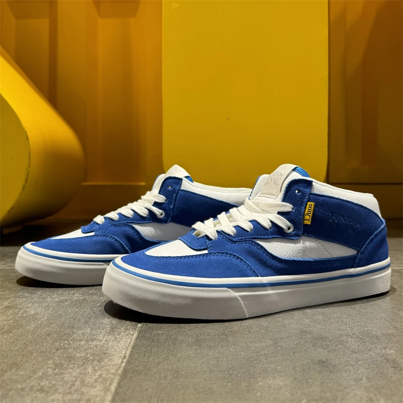 【高品质牛皮】蓝白拼接复古真牛皮中帮板鞋百搭休闲鞋潮鞋街拍