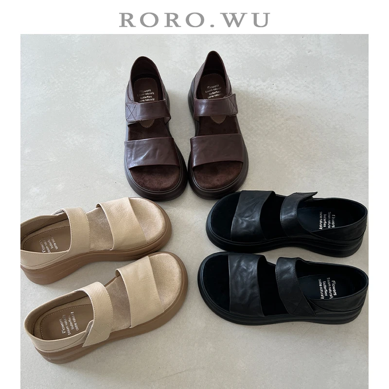 娆娆吴·夏季简约百搭通勤减龄少女感魔术贴露趾厚底凉鞋T379