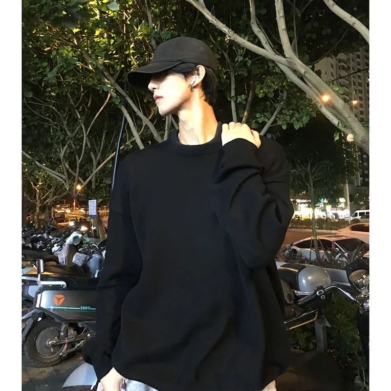 黑色小领口圆领卫衣男秋冬季cleanfit痞帅长袖t恤美式内搭打底衫