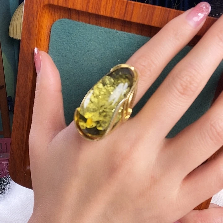琥珀银S925镶嵌戒指戒指
