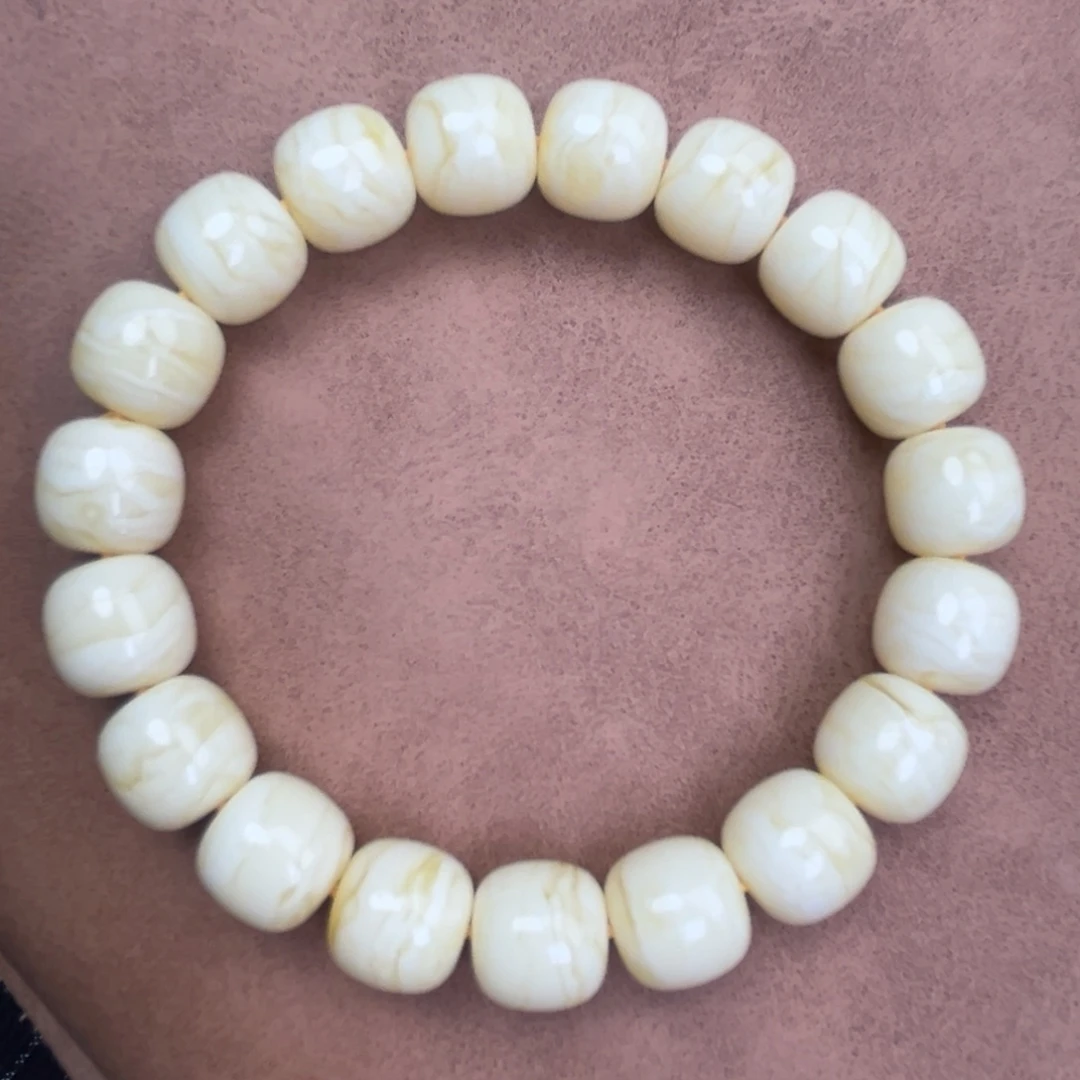 蜜蜡未镶嵌手串俄料同料瓷白金纹12*11.2腕口18+