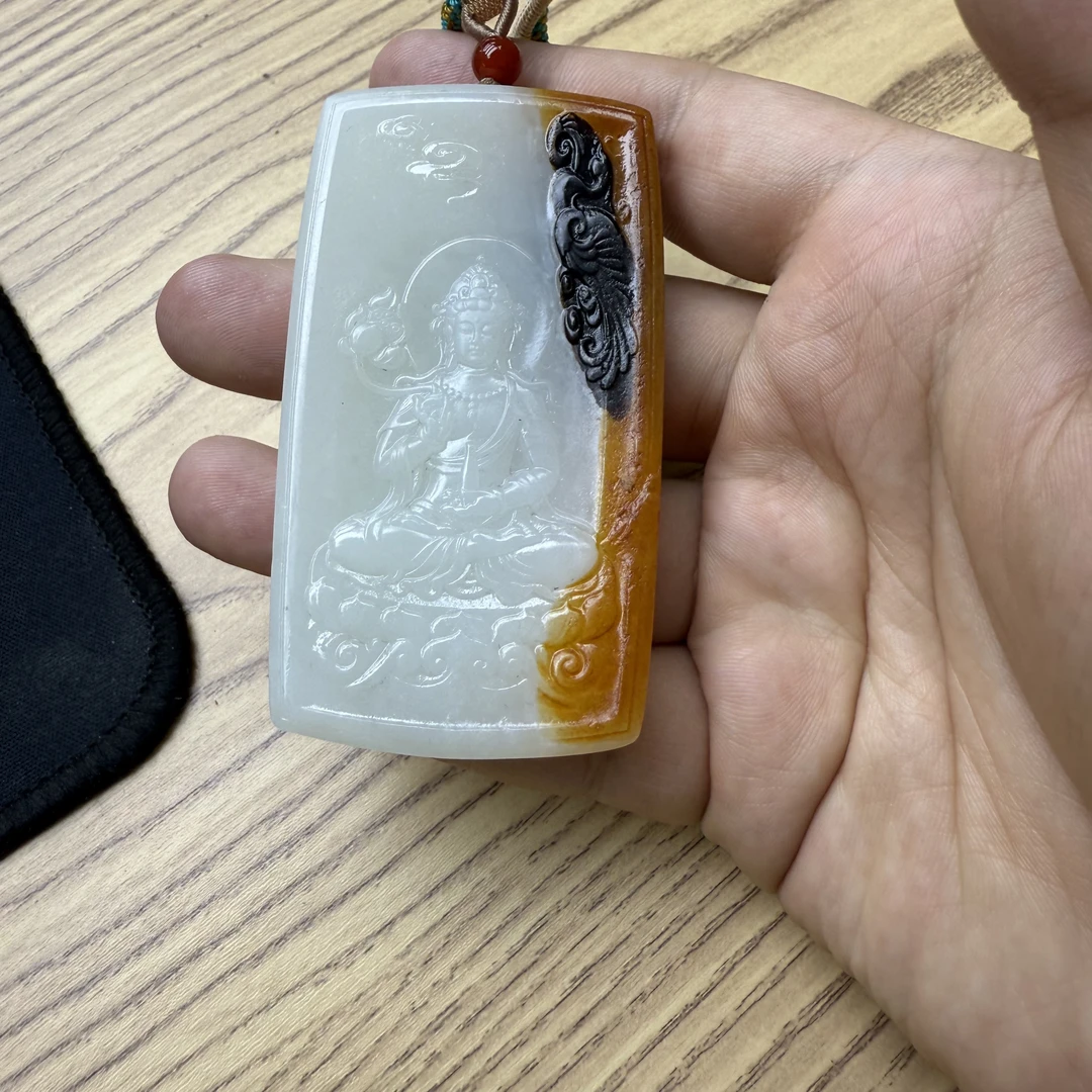 石包沁色观音牌手把把玩件