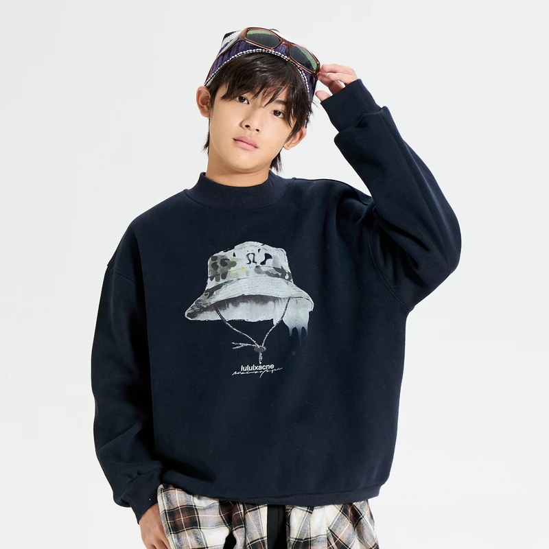 多多一上25初冬男大童落肩圆领厚套头衫卫衣（150-180）1145A29X