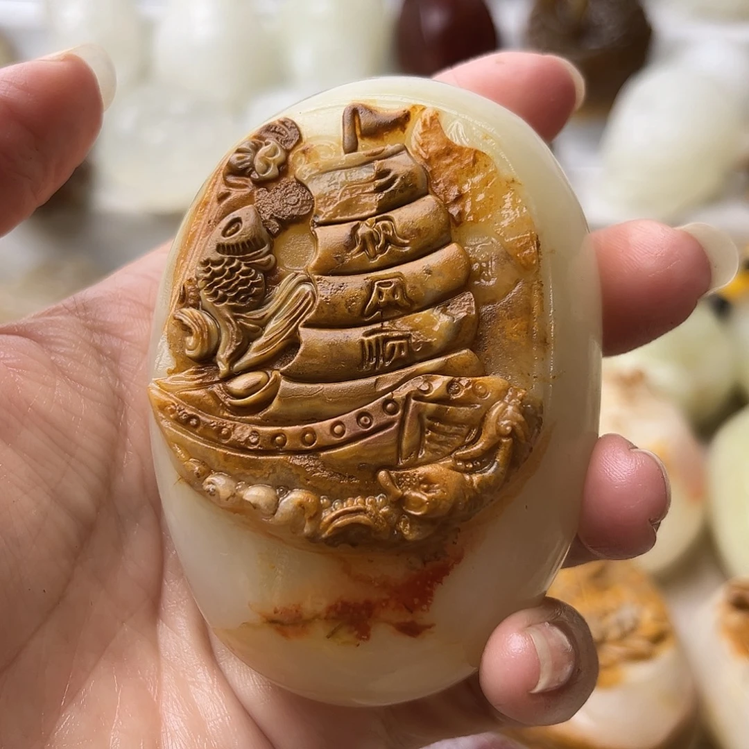石材方解石手把摆件不退换一帆风顺微瑕