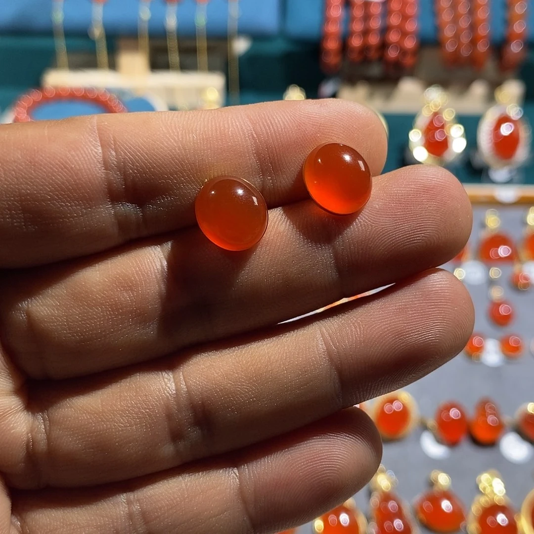 南红玛瑙18K金镶嵌耳饰