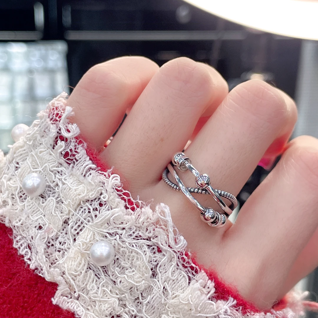 925银戒指 925银戒指 灵动转y珠戒指