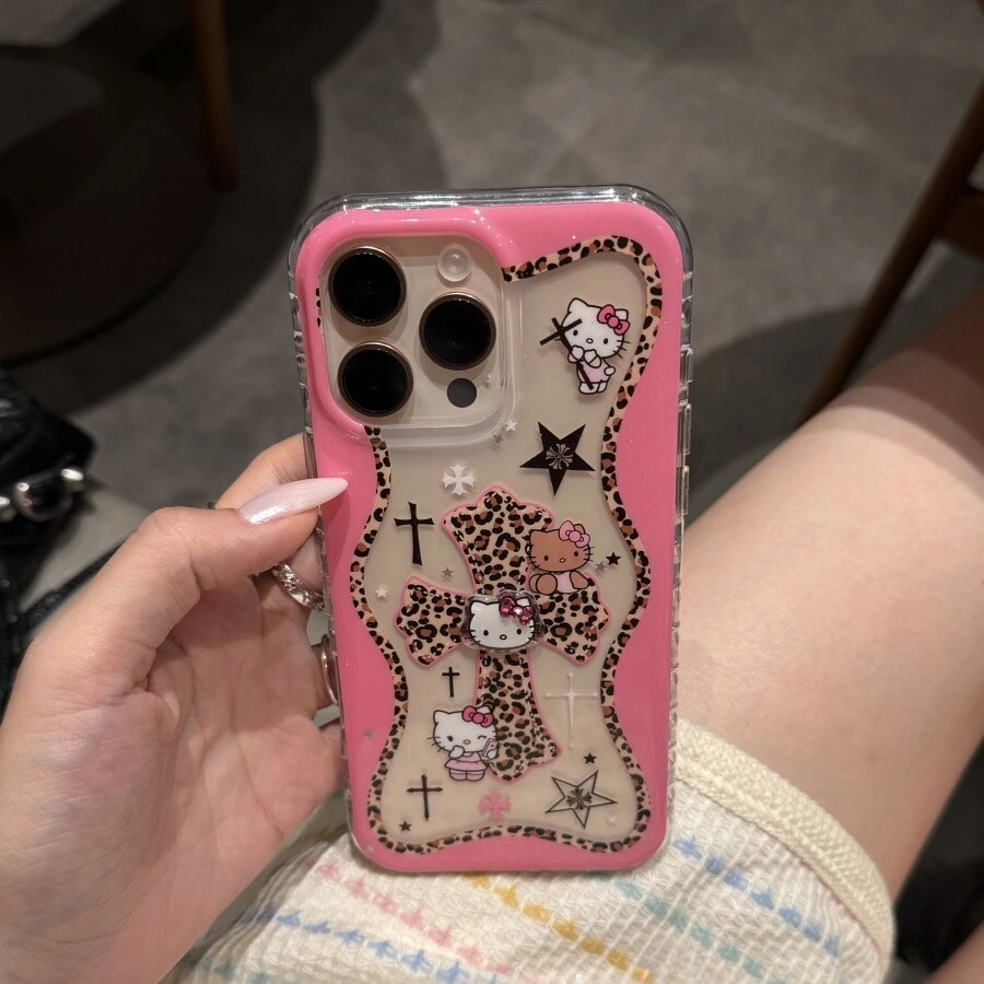 创意围边豹纹十字架猫咪适用苹果16promax手机壳15pro保护套14/13