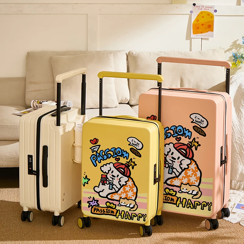2025新款卡通宽拉杆行李箱女20寸密码登机箱大容量结实耐用旅行箱