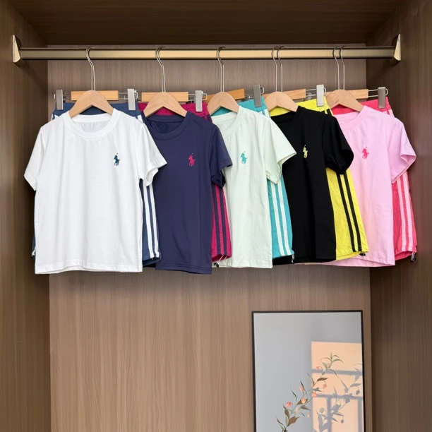 夏季儿童圆领多巴胺配色两件套套装中大童男女童