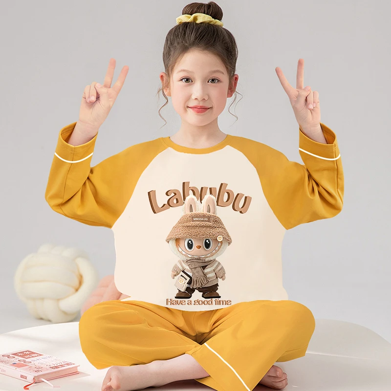 儿童睡衣女童春秋季拉布布纯棉圆领中大童女孩100%棉家居服6-15岁