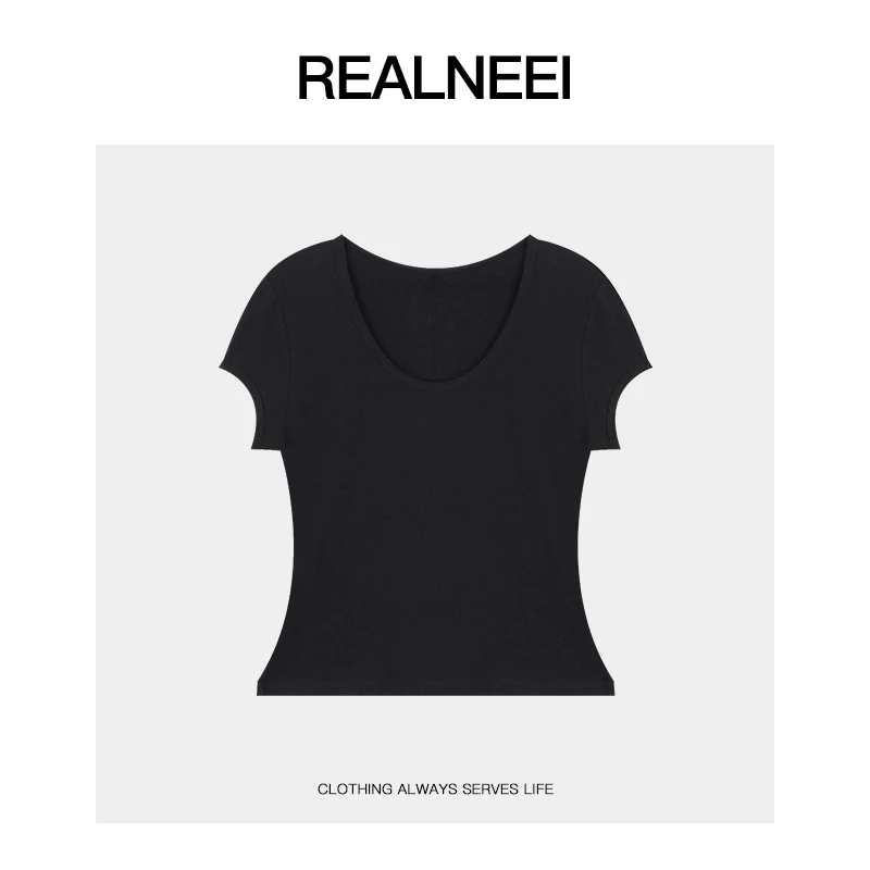 REALNEEI【随心搭】极简棉麻U领短袖  显瘦又舒适的T恤22017